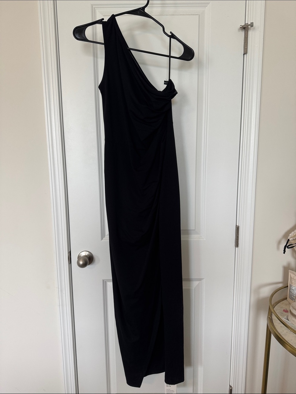 Asymmetric One-Shoulder Black Evening Gown